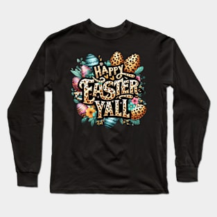 HapEaster Yall Bunny Lettered Leopard Easter-Day Long Sleeve T-Shirt